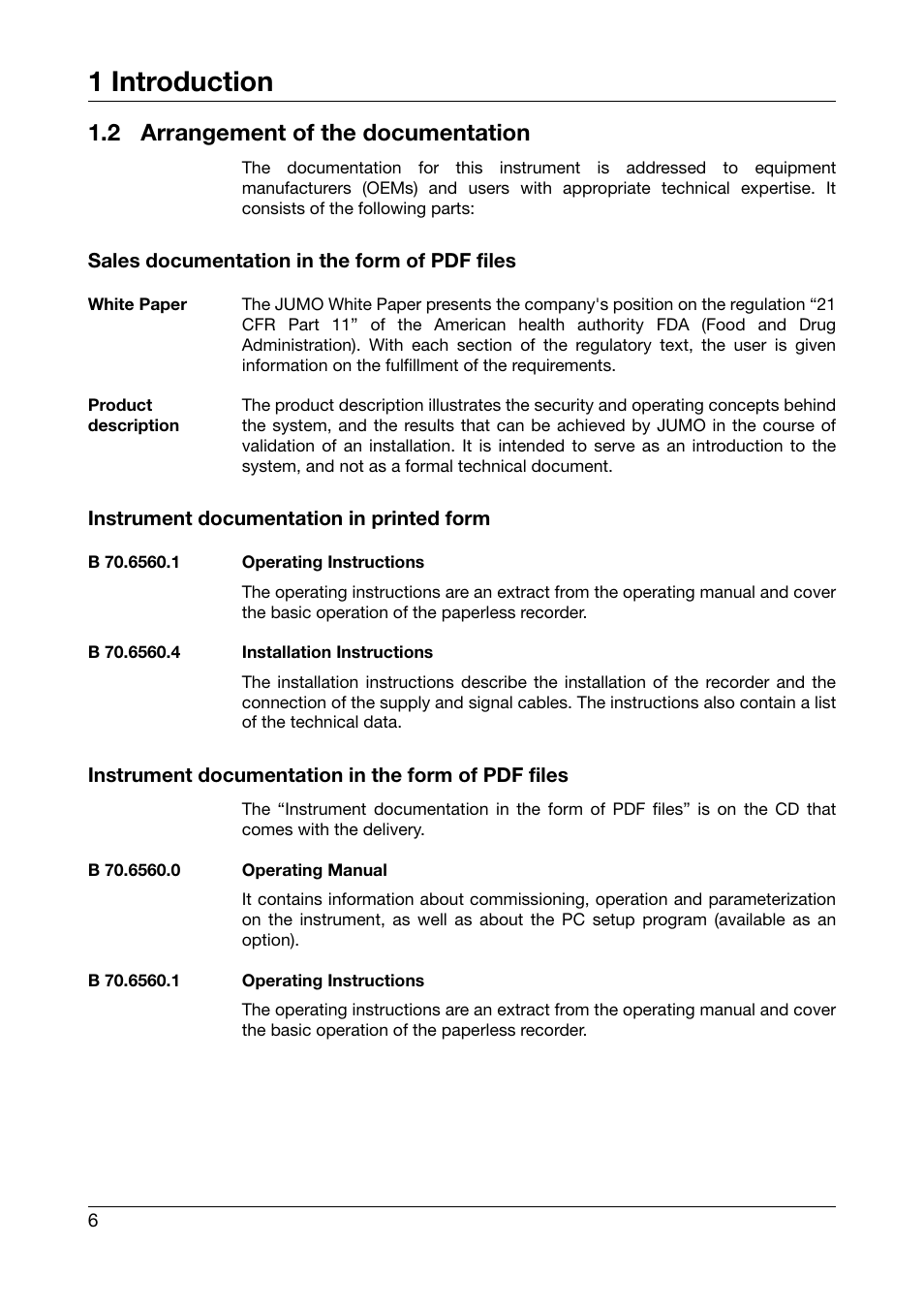 2 arrangement of the documentation, Arrangement of the documentation, 1 introduction | JUMO 706560 LOGOSCREEN es Operating Manual User Manual | Page 6 / 128