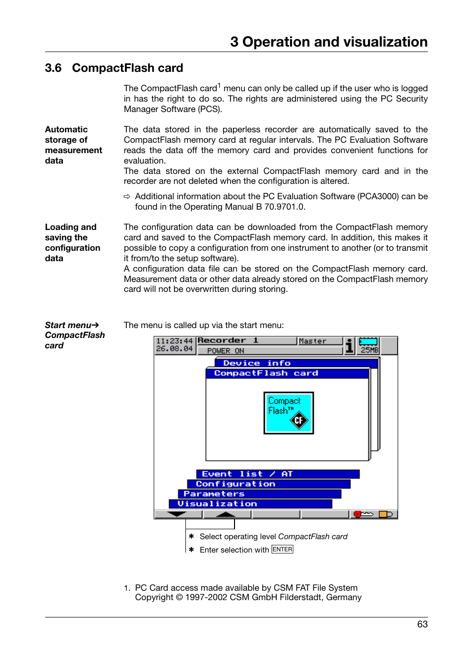 6 compactflash card, Compactflash card, Chapter 3.6 “compactflash card | 3 operation and visualization | JUMO 706560 LOGOSCREEN es Operating Manual User Manual | Page 63 / 128