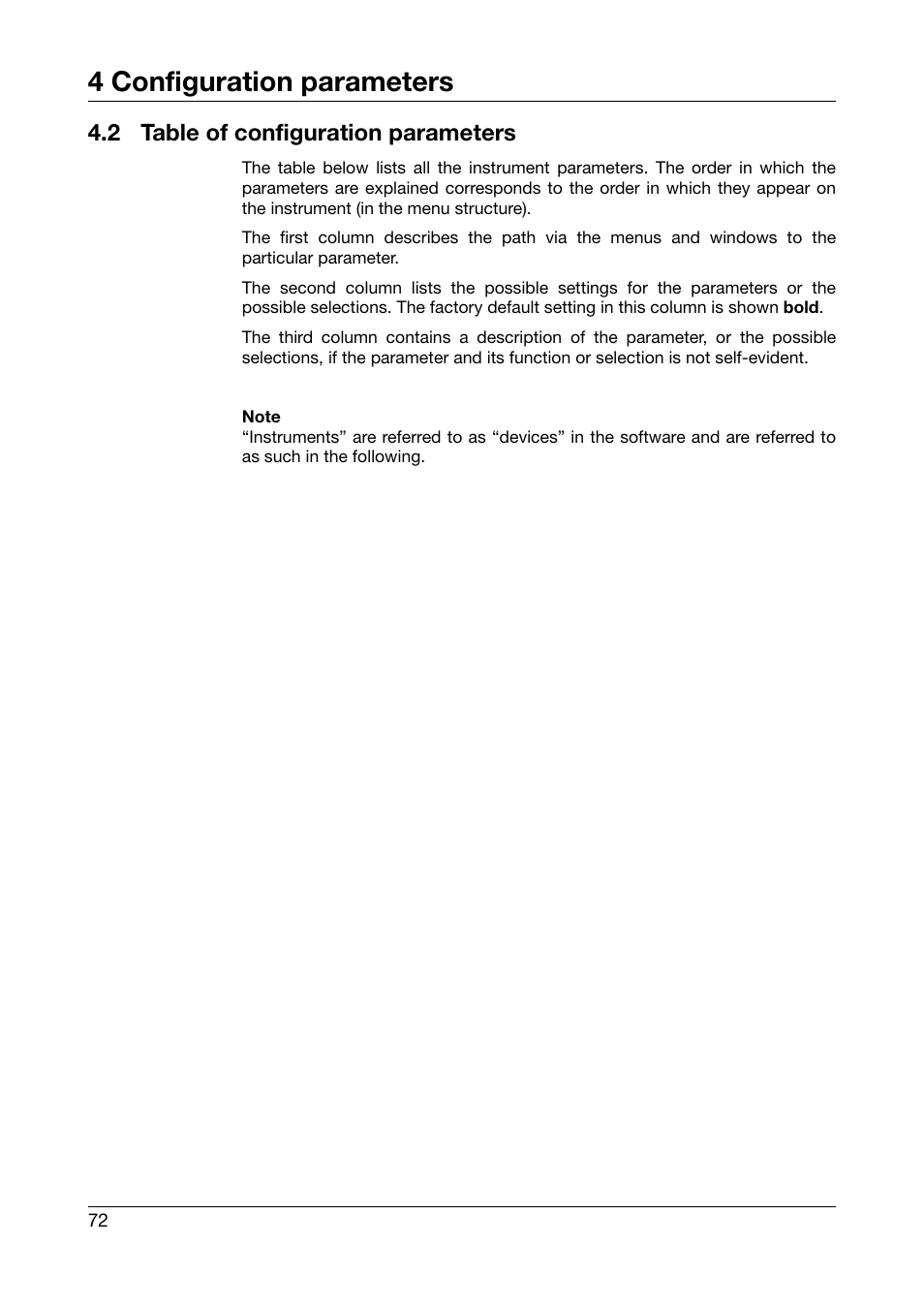 2 table of configuration parameters, Table of configuration parameters, 4 configuration parameters | JUMO 706560 LOGOSCREEN es Operating Manual User Manual | Page 72 / 128