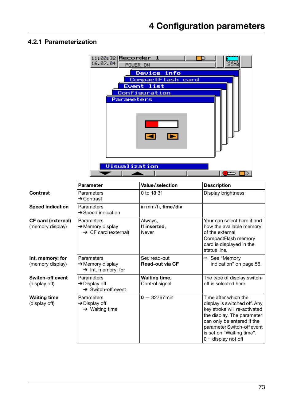 1 parameterization, 73 and, 4 configuration parameters | JUMO 706560 LOGOSCREEN es Operating Manual User Manual | Page 73 / 128
