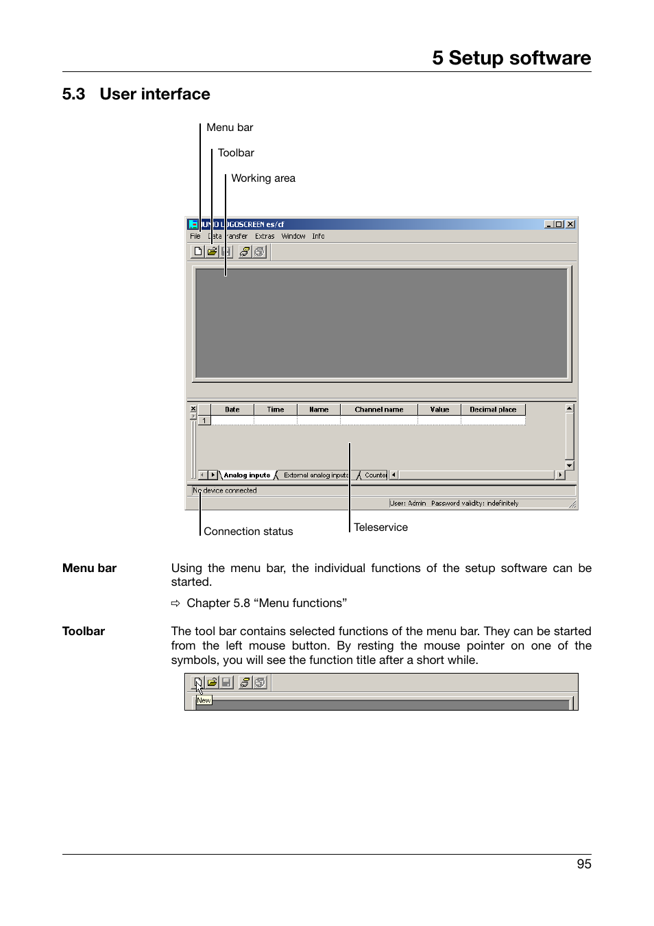 3 user interface, User interface, 5 setup software | JUMO 706560 LOGOSCREEN es Operating Manual User Manual | Page 95 / 128