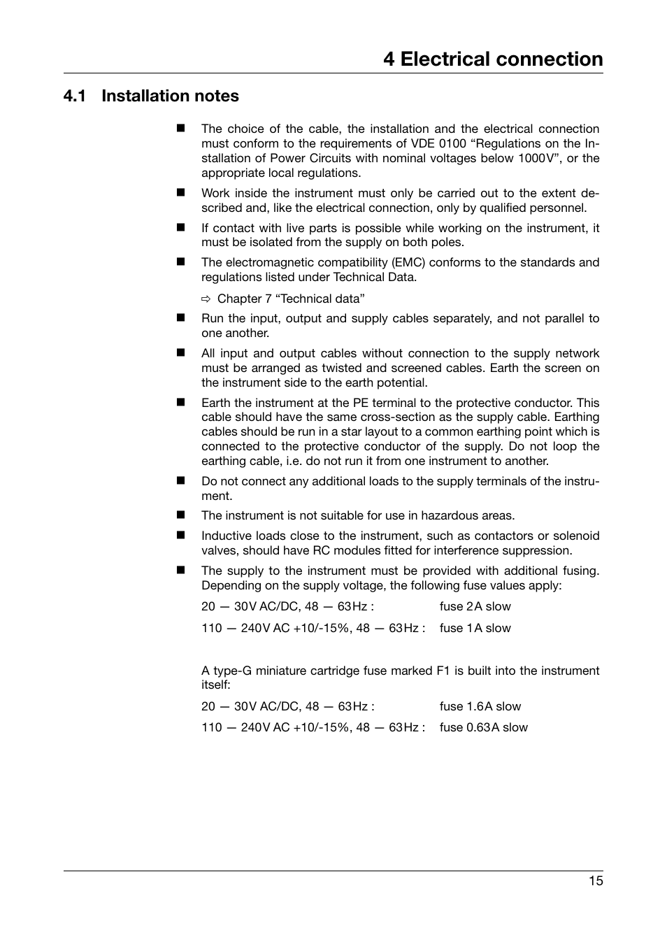 4 electrical connection, 1 installation notes, Electrical connection | Installation notes | JUMO 706560 LOGOSCREEN es Installation Instructions User Manual | Page 15 / 32