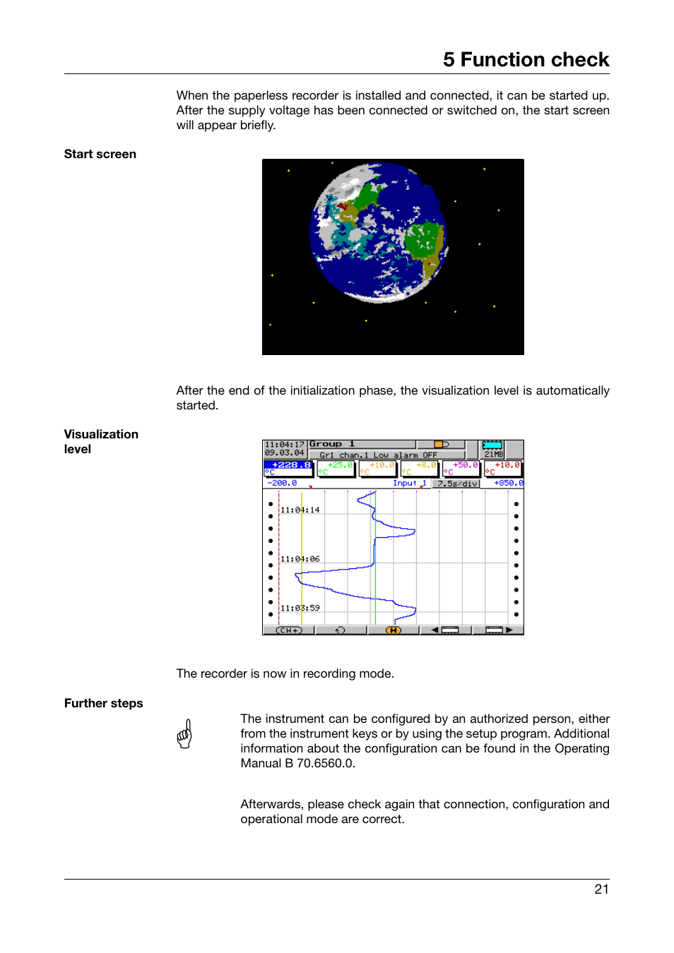 5 function check, Function check | JUMO 706560 LOGOSCREEN es Installation Instructions User Manual | Page 21 / 32