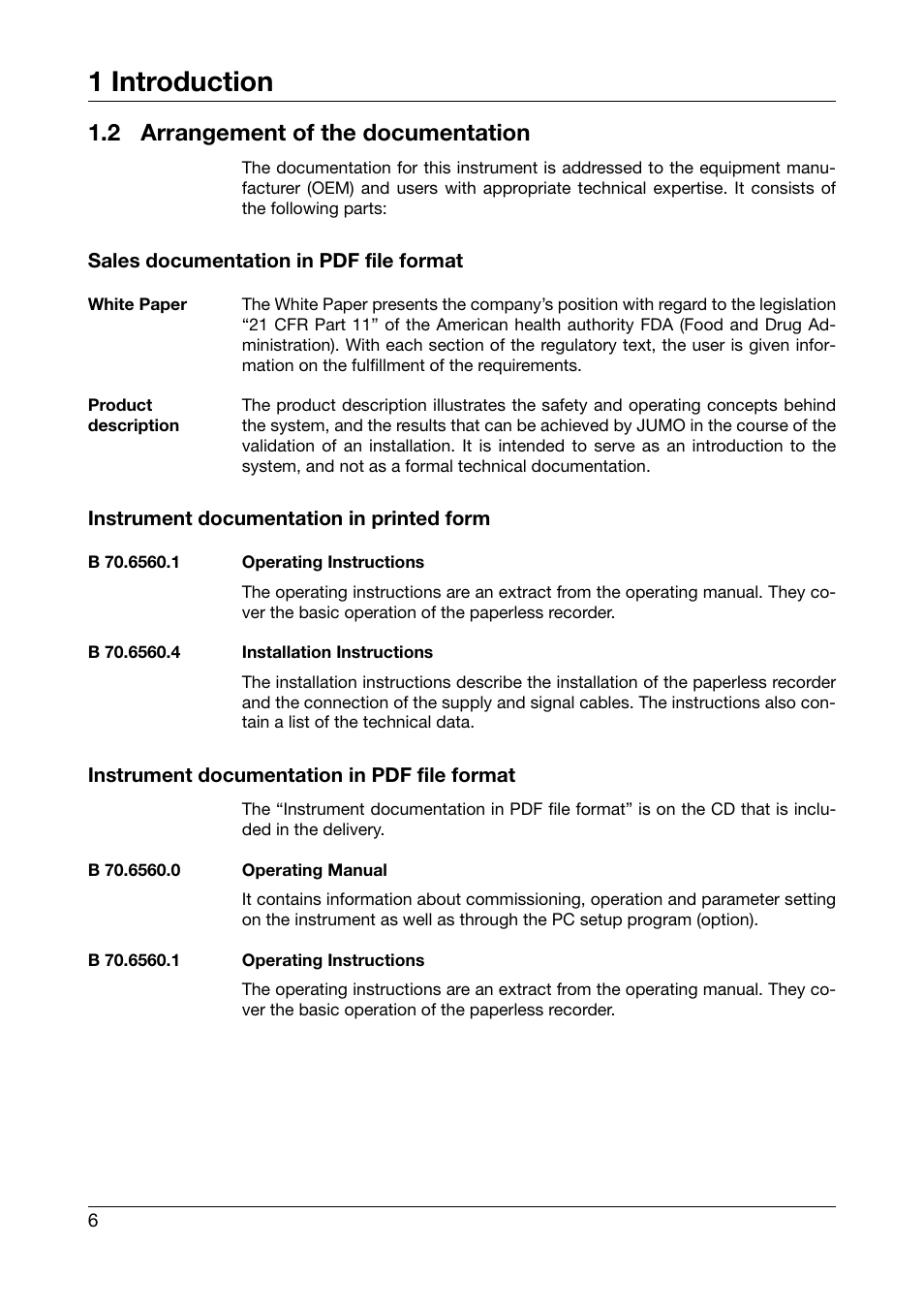 2 arrangement of the documentation, Arrangement of the documentation, 1 introduction | JUMO 706560 LOGOSCREEN es Installation Instructions User Manual | Page 6 / 32