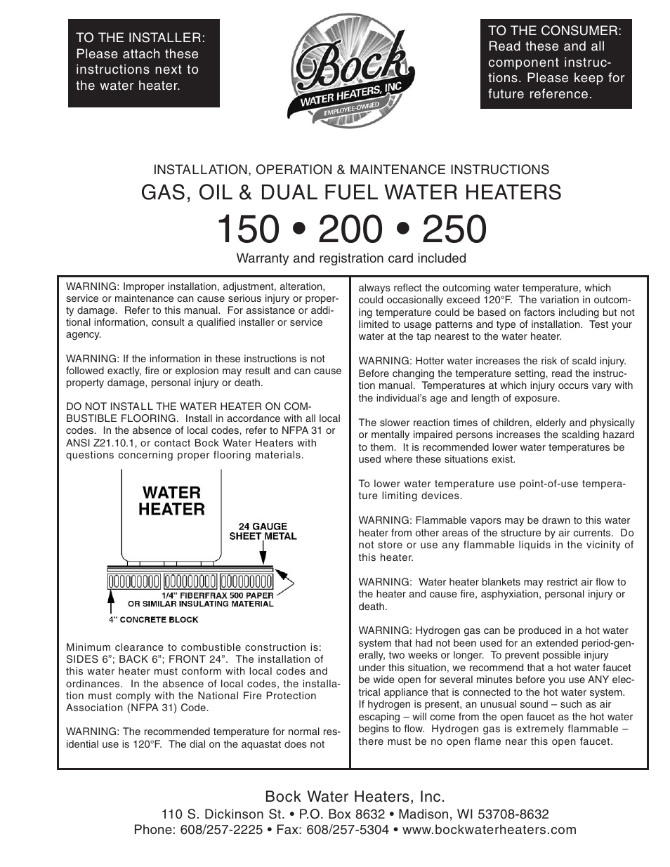 Bock Water heaters 150 User Manual | 8 pages