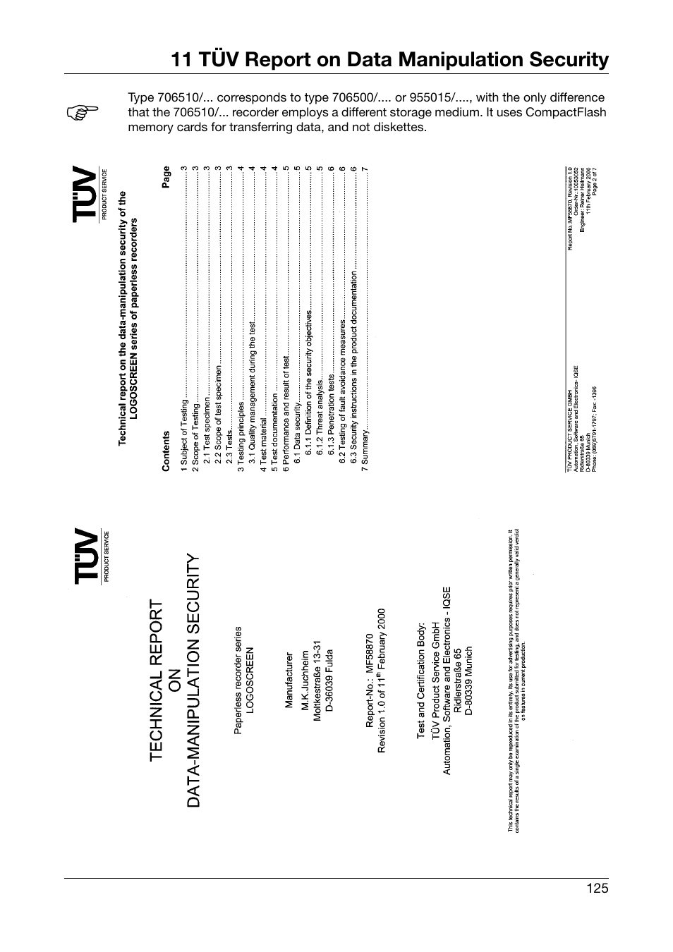 11 tüv report on data manipulation security, Tüv report on data manipulation security | JUMO 706510 LOGOSCREEN 500 cf Operating Manual User Manual | Page 125 / 140