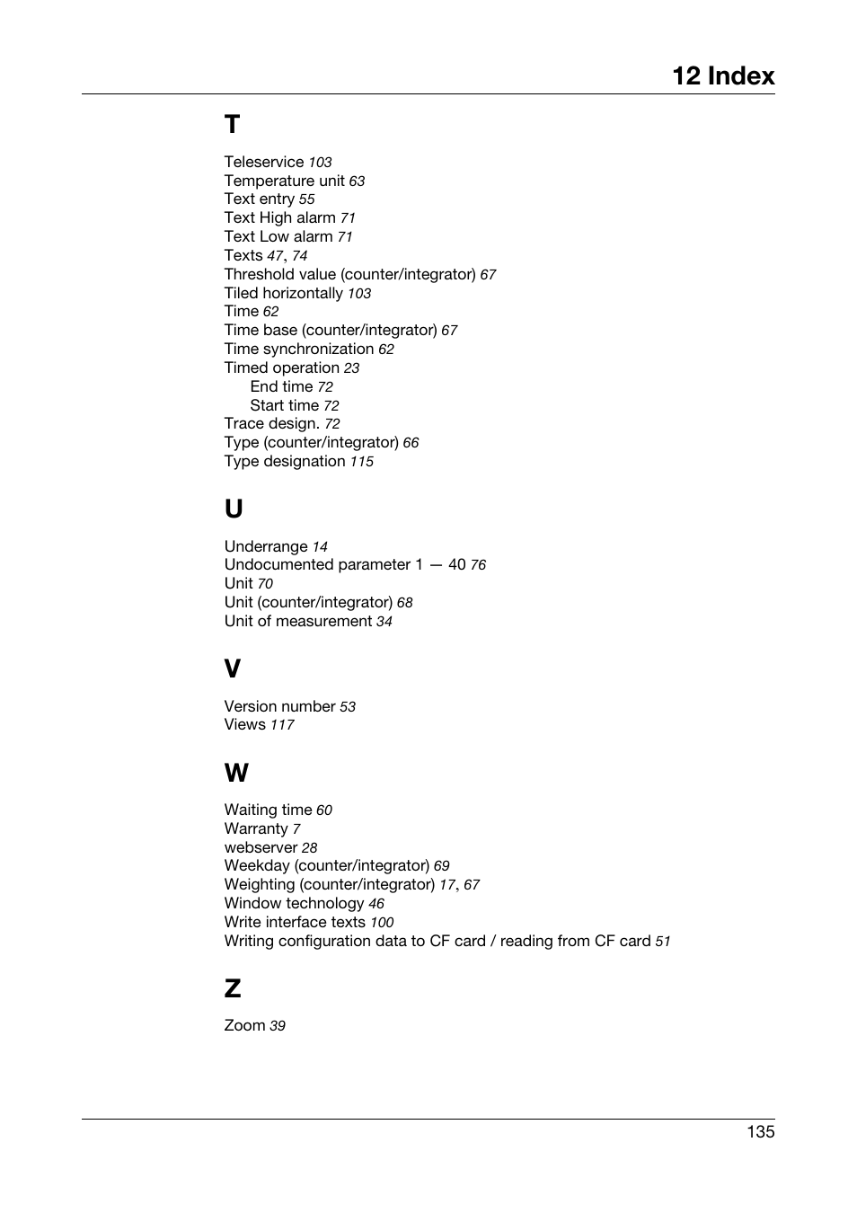 12 index t | JUMO 706510 LOGOSCREEN 500 cf Operating Manual User Manual | Page 135 / 140