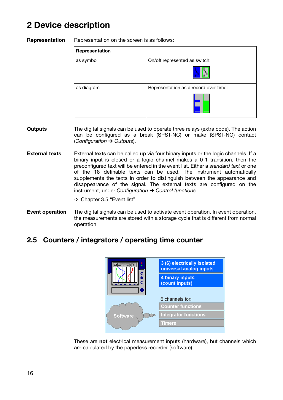 5 counters / integrators / operating time counter, Counters / integrators / operating time counter, 2 device description | JUMO 706510 LOGOSCREEN 500 cf Operating Manual User Manual | Page 16 / 140