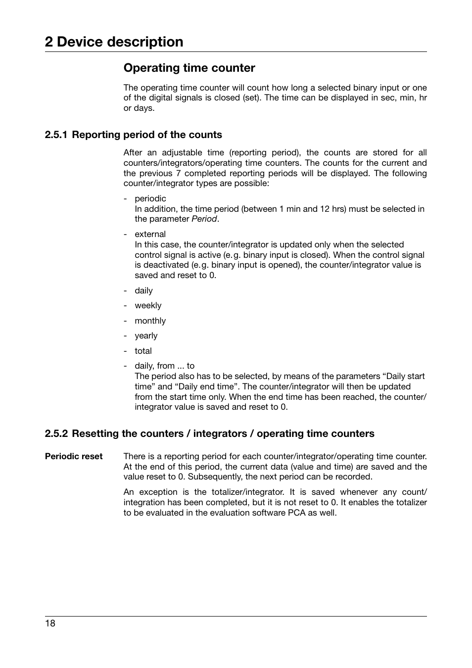 1 reporting period of the counts, 2 device description, Operating time counter | JUMO 706510 LOGOSCREEN 500 cf Operating Manual User Manual | Page 18 / 140