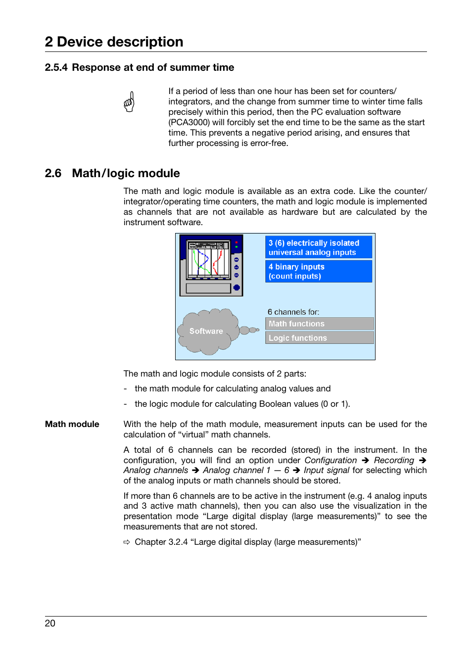 4 response at end of summer time, 6 math / logic module, Math/logic module | 2 device description, 6 math/logic module | JUMO 706510 LOGOSCREEN 500 cf Operating Manual User Manual | Page 20 / 140