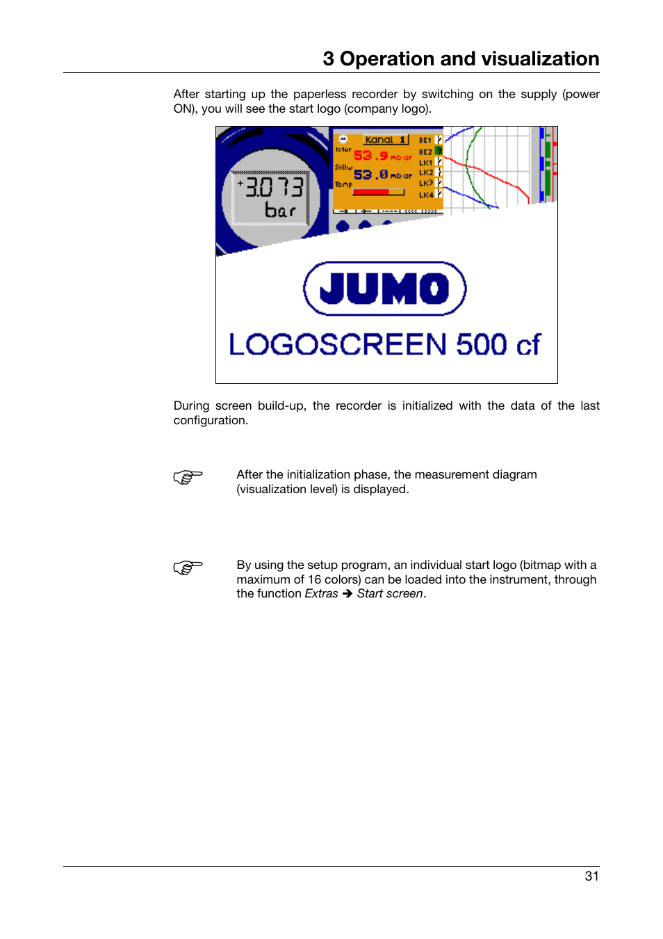 3 operation and visualization, Operation and visualization | JUMO 706510 LOGOSCREEN 500 cf Operating Manual User Manual | Page 31 / 140