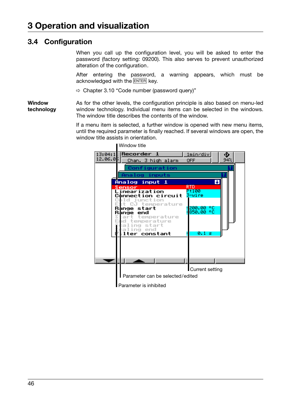 4 configuration, Configuration, Chapter 3.4 “configuration | 3 operation and visualization | JUMO 706510 LOGOSCREEN 500 cf Operating Manual User Manual | Page 46 / 140
