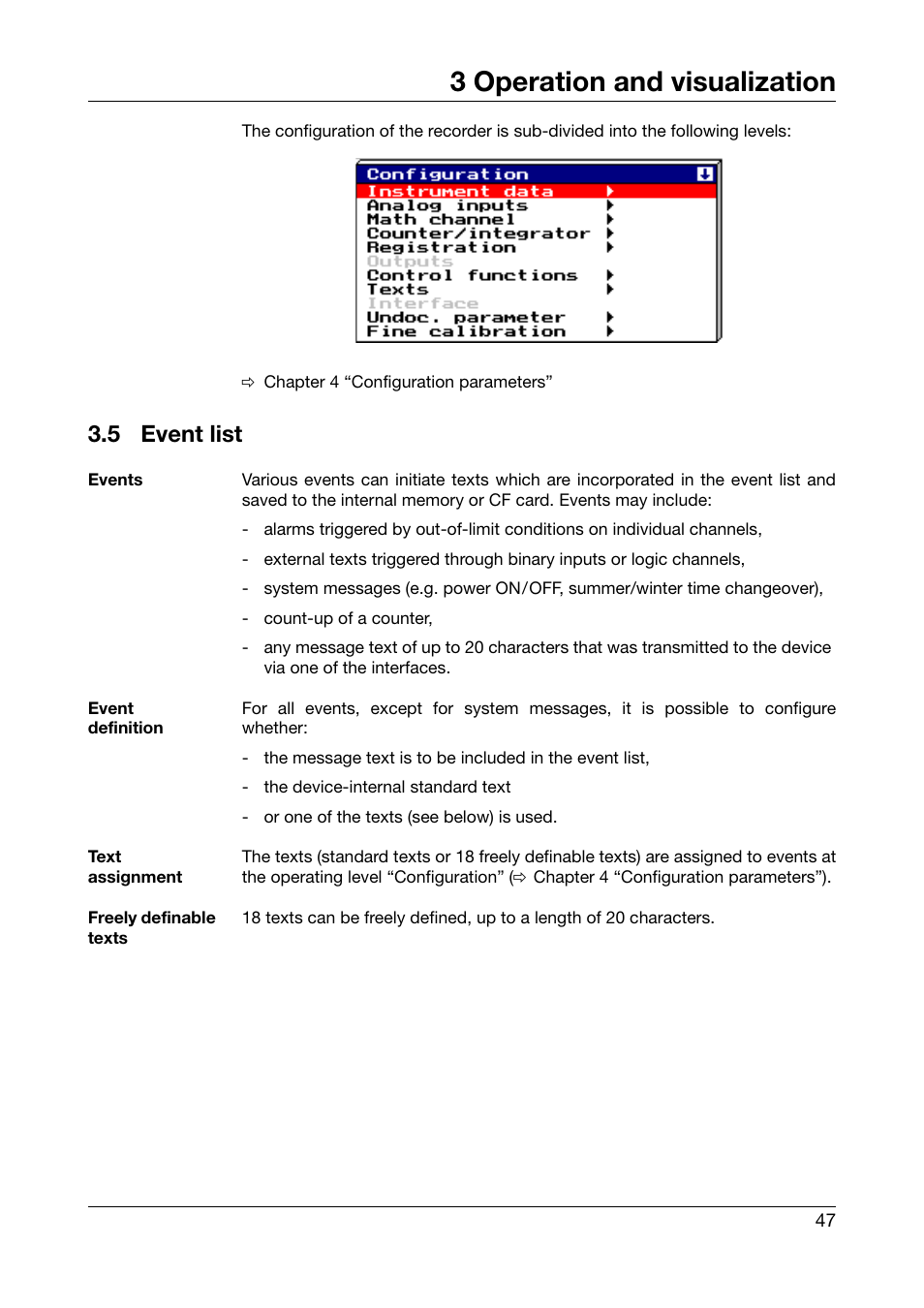 5 event list, Event list, Chapter 3.5 “event list | 3 operation and visualization | JUMO 706510 LOGOSCREEN 500 cf Operating Manual User Manual | Page 47 / 140