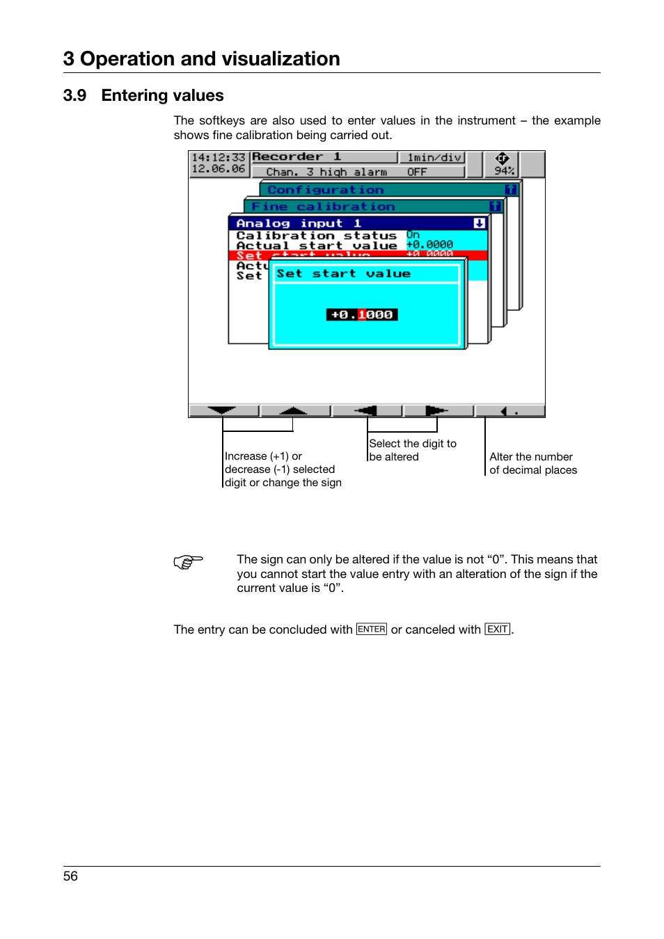9 entering values, Entering values, 3 operation and visualization | JUMO 706510 LOGOSCREEN 500 cf Operating Manual User Manual | Page 56 / 140