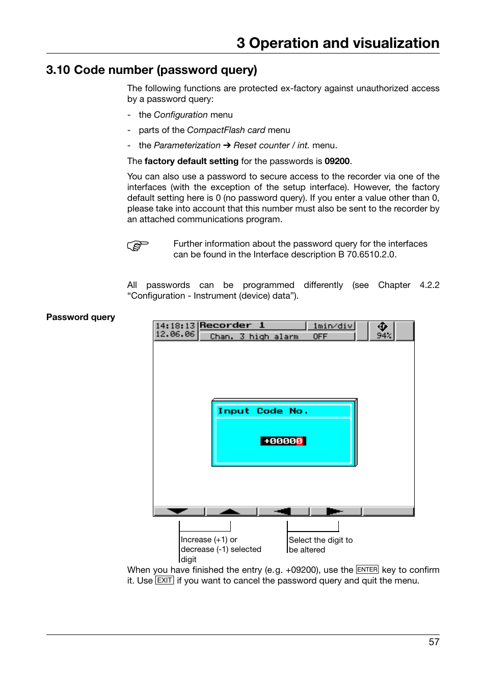 10 code number (password query), 3 operation and visualization | JUMO 706510 LOGOSCREEN 500 cf Operating Manual User Manual | Page 57 / 140
