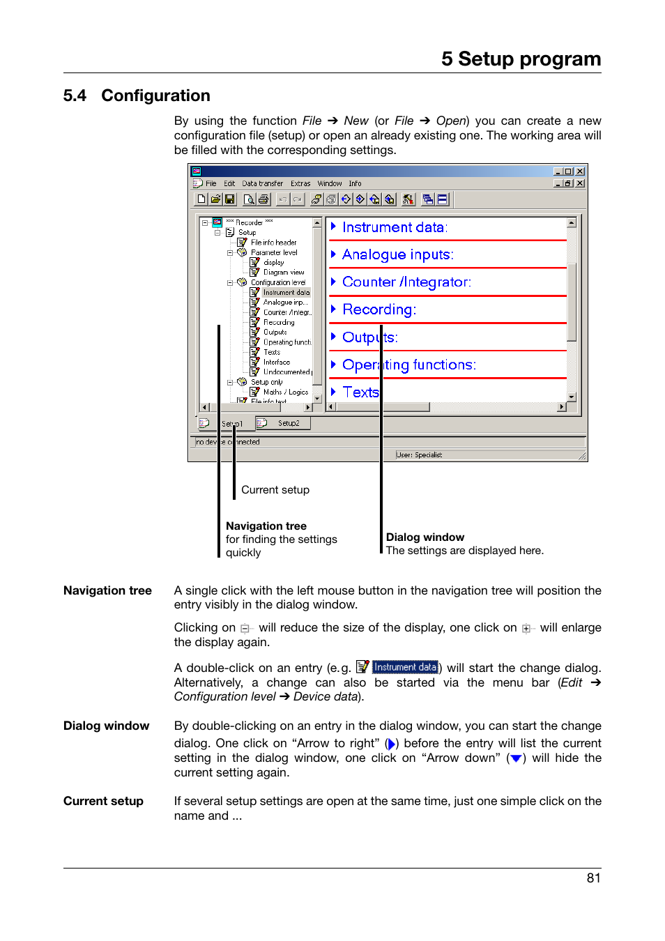 4 configuration, Configuration, 5 setup program | JUMO 706510 LOGOSCREEN 500 cf Operating Manual User Manual | Page 81 / 140