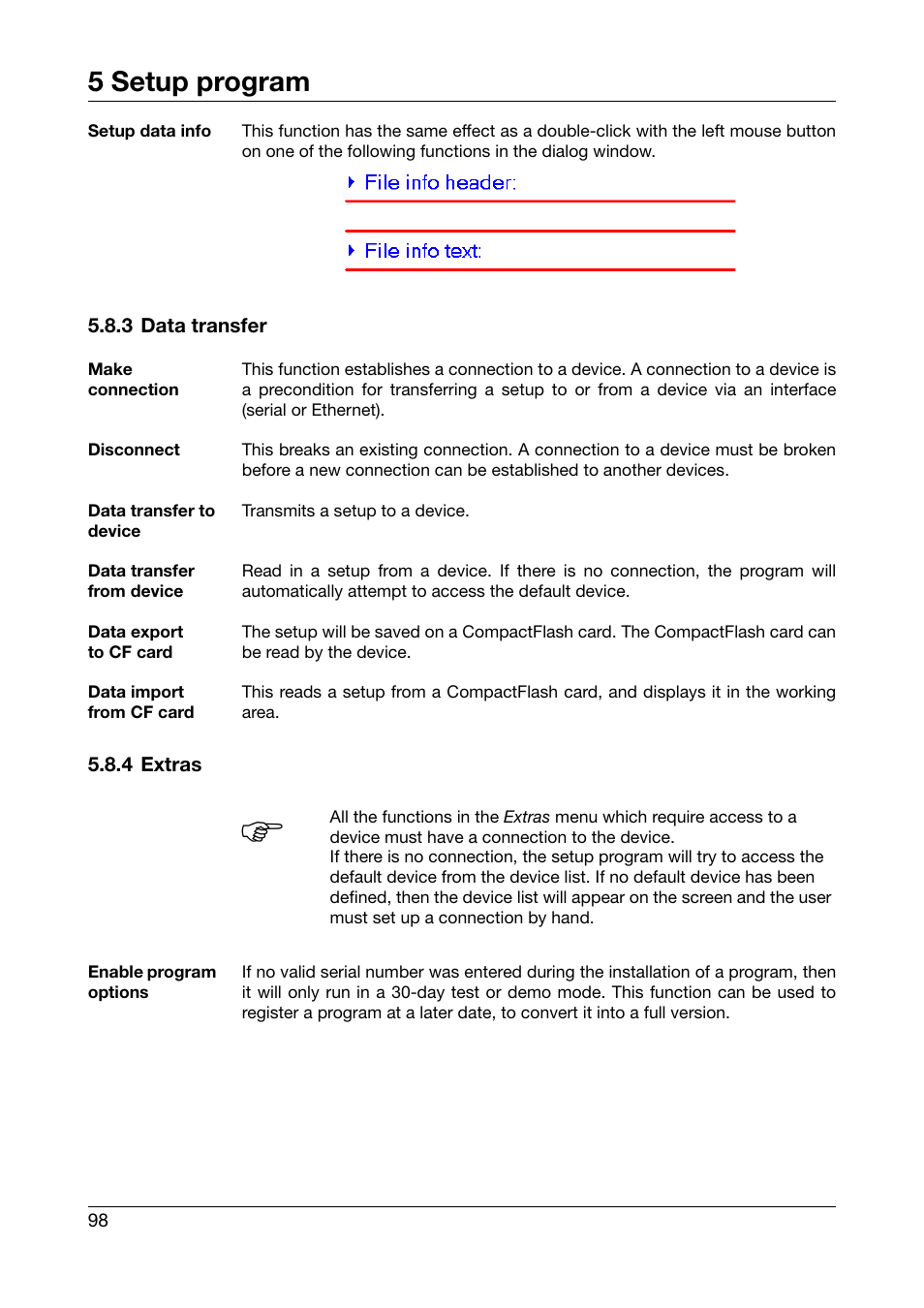 3 data transfer, 4 extras, 3 data transfer 5.8.4 extras | 5 setup program | JUMO 706510 LOGOSCREEN 500 cf Operating Manual User Manual | Page 98 / 140