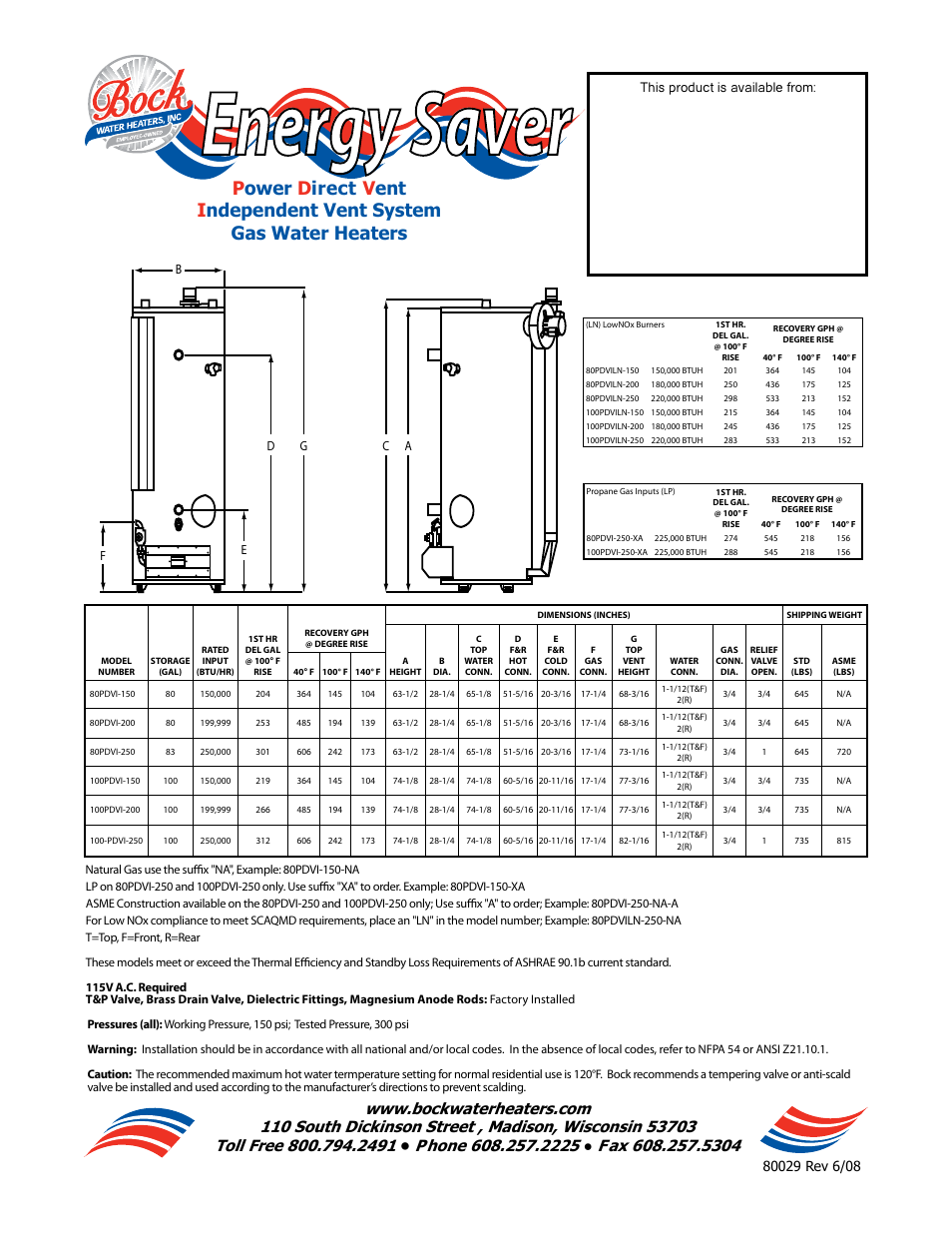 Energy saver | Bock Water heaters Energy Saver 80PDVILN-150 User Manual | Page 2 / 2