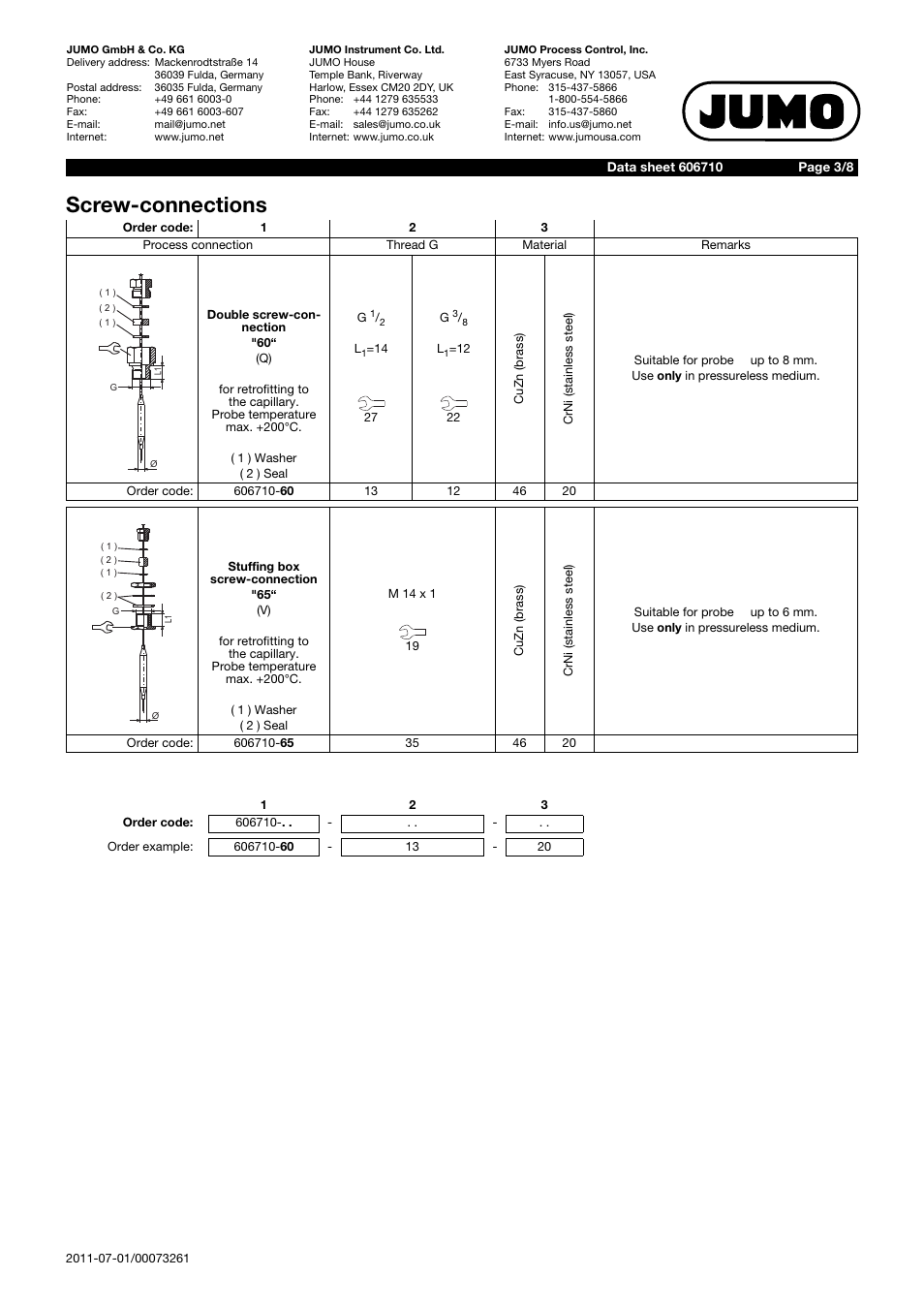 Screw-connections | JUMO 60.6710 Process connections for thermostats User Manual | Page 3 / 8