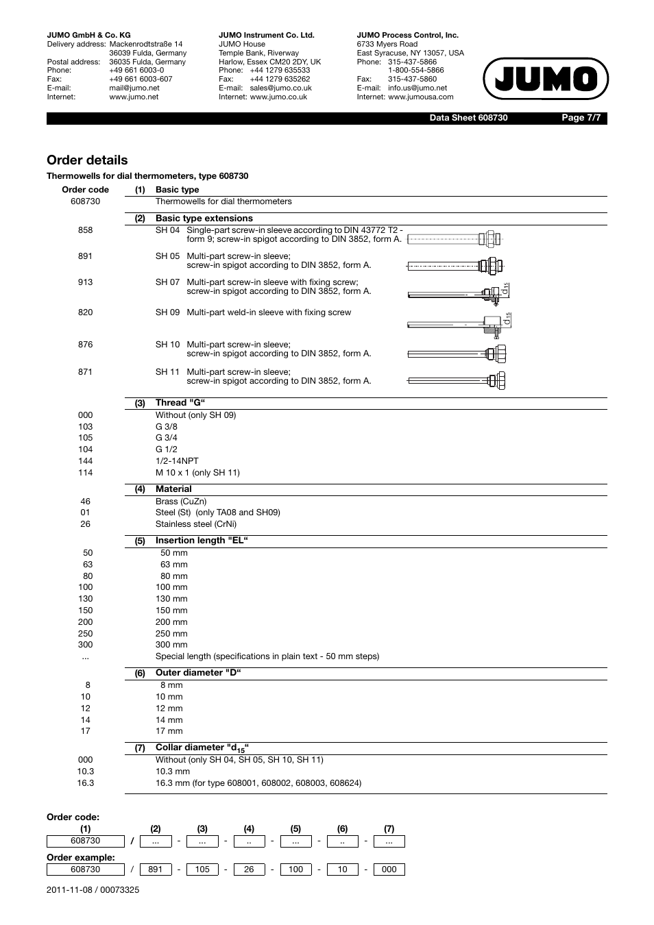 Order details | JUMO 60.8730 Process connections for dial thermometer User Manual | Page 7 / 7