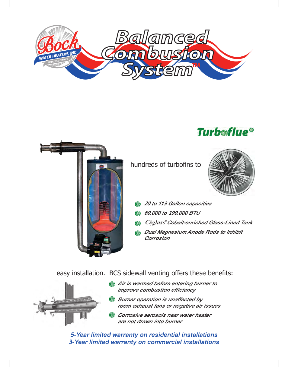 Bock Water heaters Sidewall Vented Oil & Gas Water Heaters User Manual | 2 pages