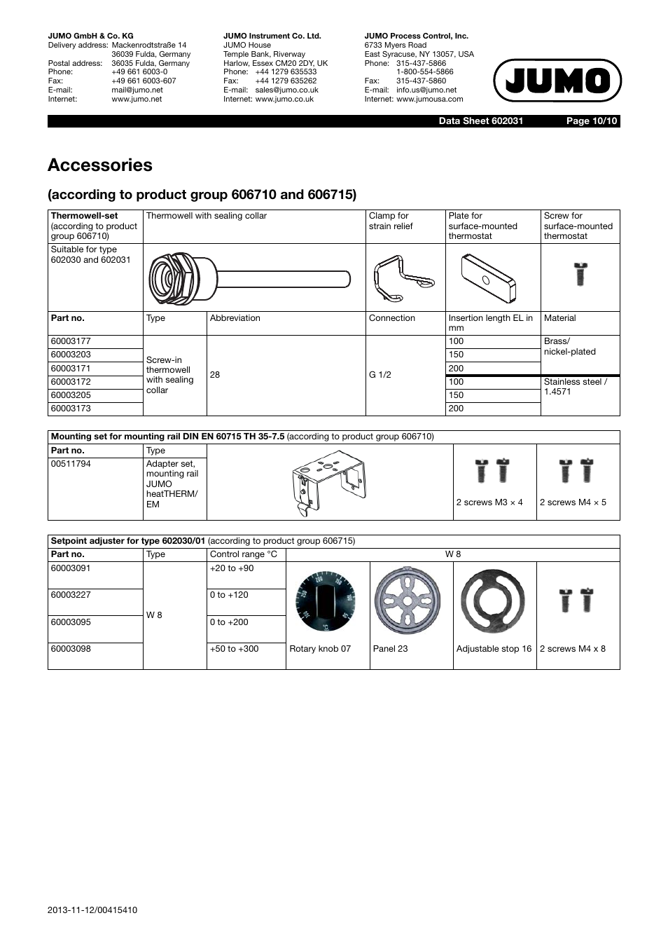 Accessories | JUMO 602031 Panel-Mounted Thermostat, heatTHERM Data Sheet User Manual | Page 10 / 10
