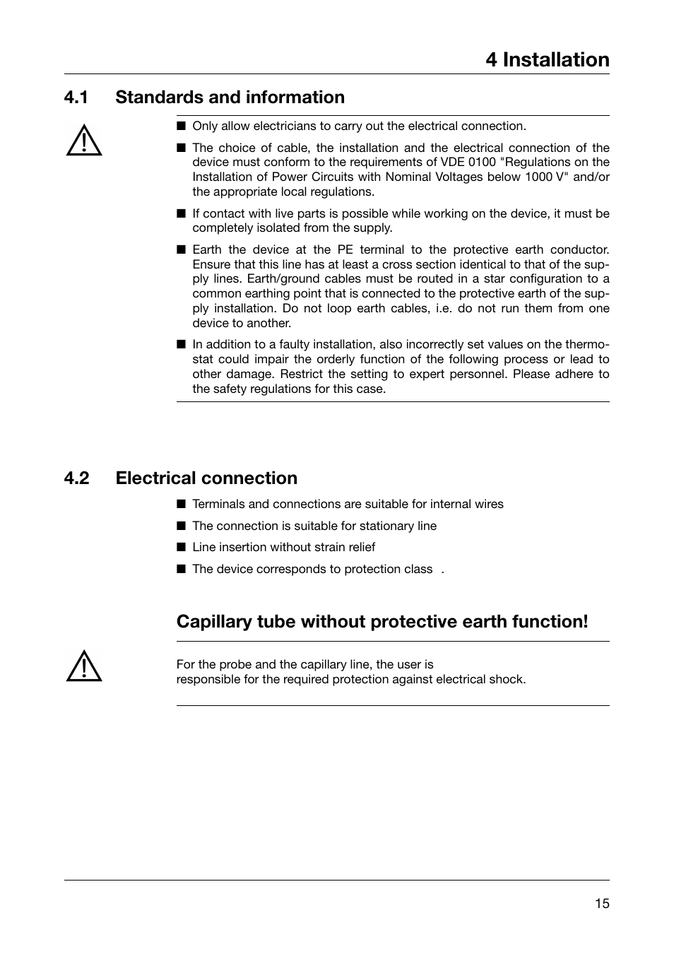 4 installation, Capillary tube without protective earth function | JUMO 60.2026 Panel-mounting thermostat, EM Operating Manual User Manual | Page 15 / 24