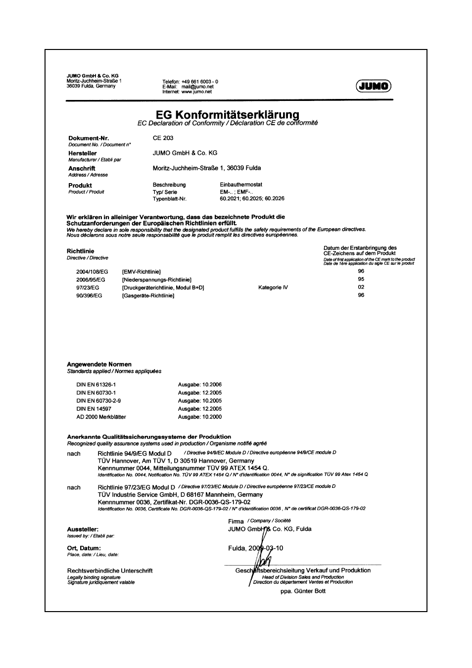 JUMO 60.2026 Panel-mounting thermostat, EM Operating Manual User Manual | Page 23 / 24