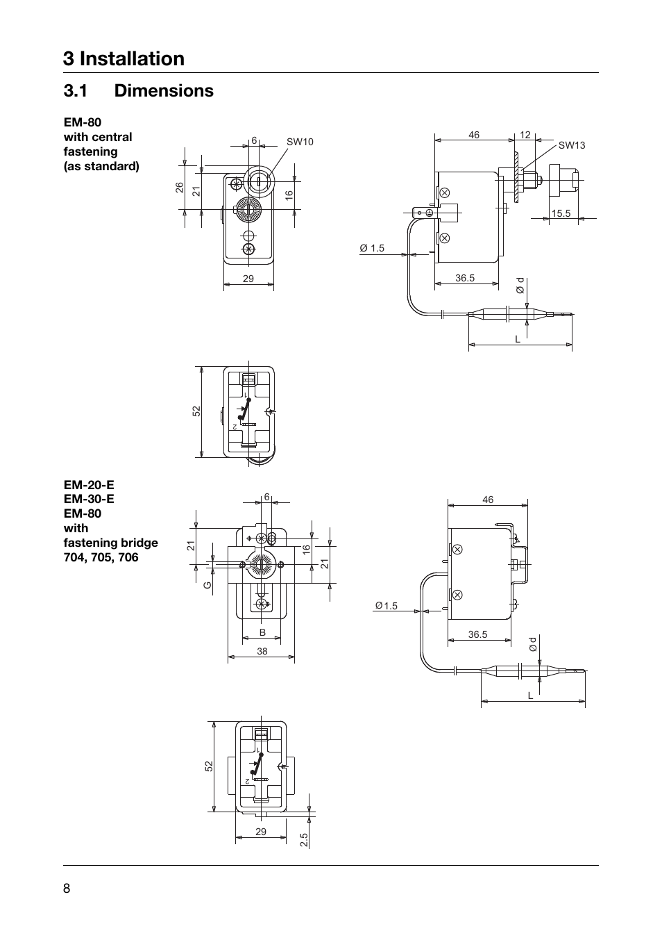 3 installation, 1 dimensions | JUMO 60.2026 Panel-mounting thermostat, EM Operating Manual User Manual | Page 8 / 24