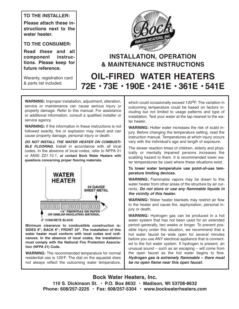 Bock Water heaters 73E User Manual | 8 pages