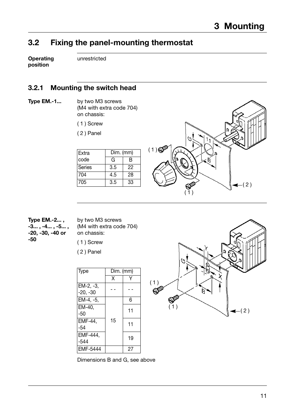 3 mounting, 2 fixing the panel-mounting thermostat, 1 mounting the switch head | JUMO 602021 Panel-Mounted Thermostat EM Series Up to 500C Operating Manual User Manual | Page 11 / 28