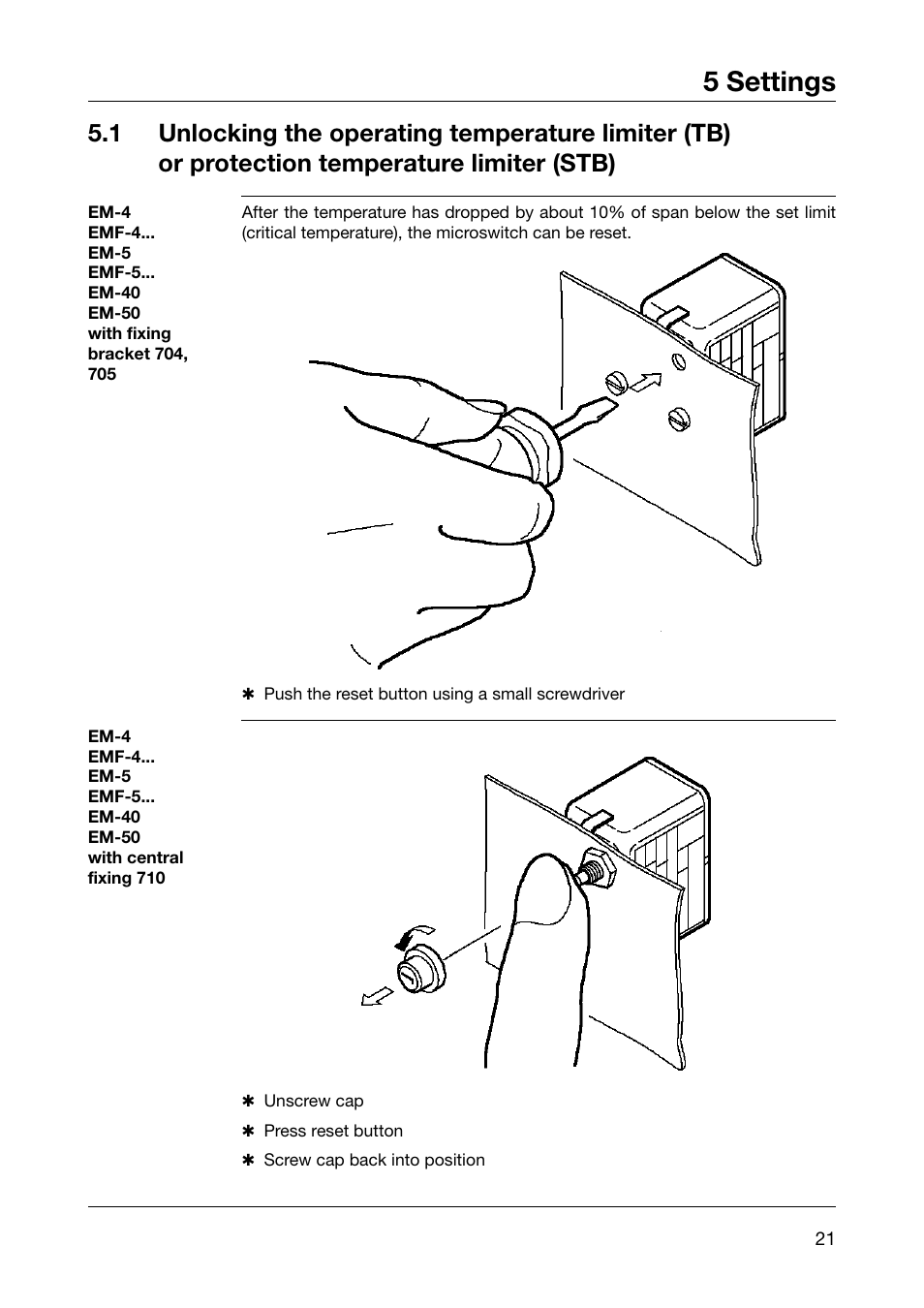5 settings | JUMO 602021 Panel-Mounted Thermostat EM Series Up to 500C Operating Manual User Manual | Page 21 / 28