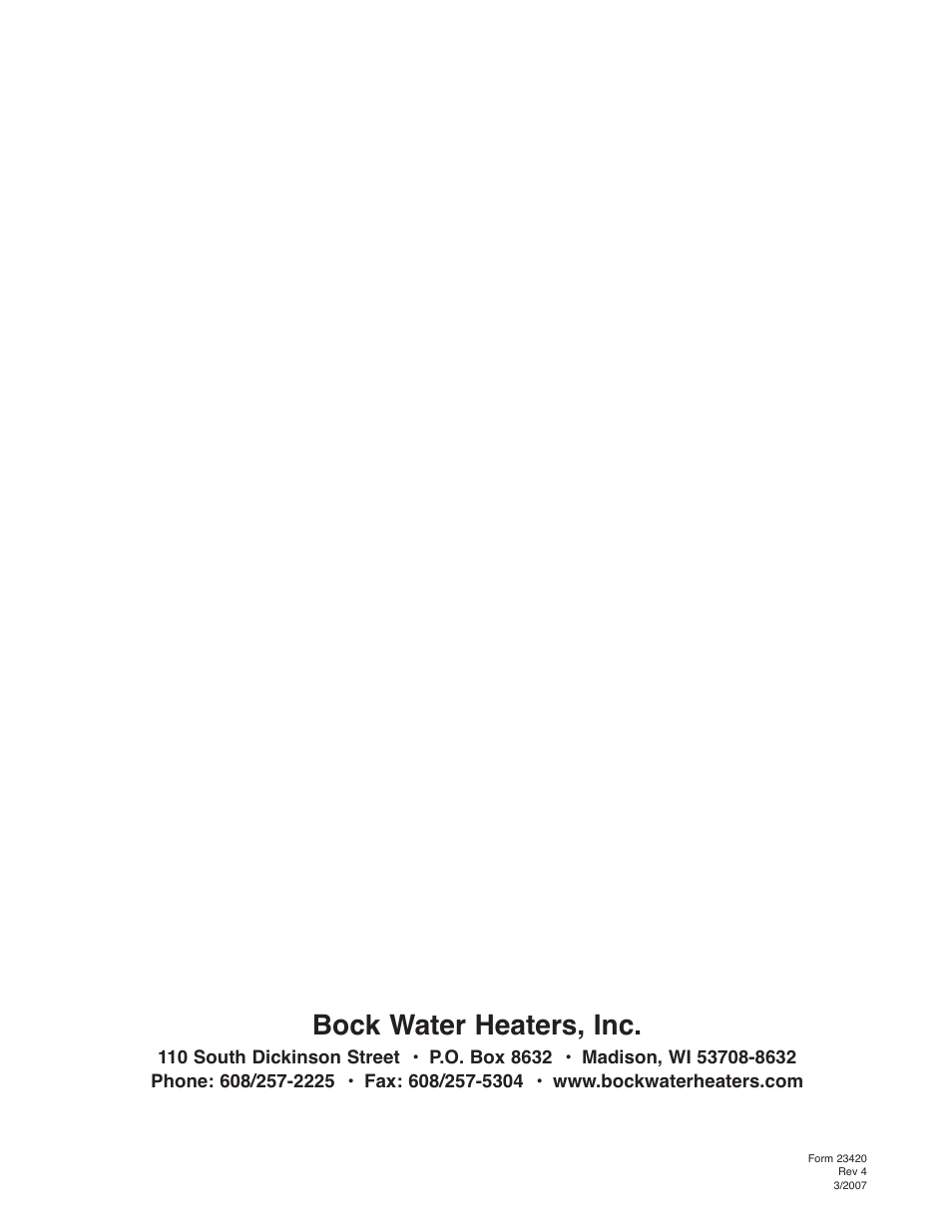 Bock water heaters, inc | Bock Water heaters 32E User Manual | Page 12 / 12