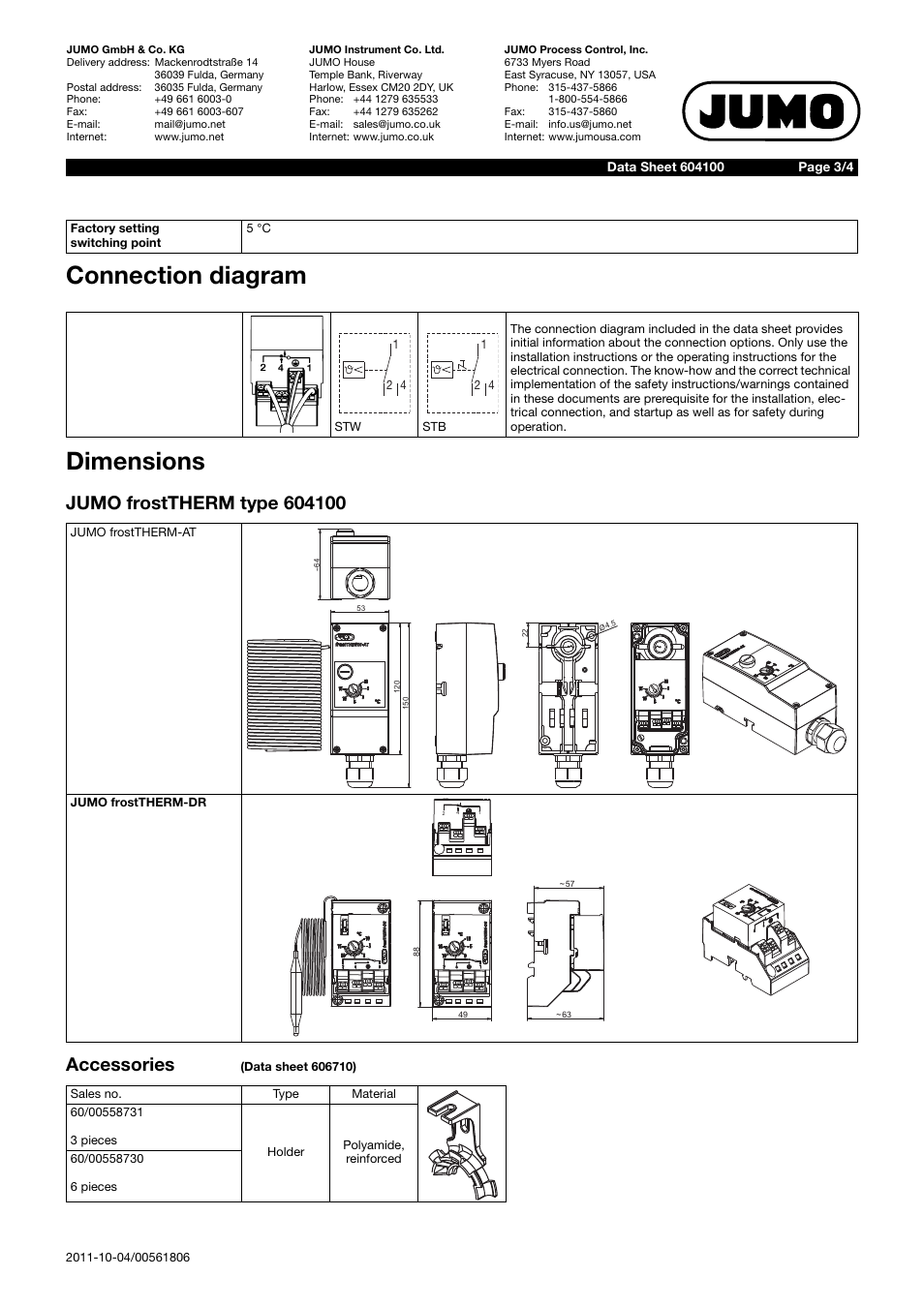 Connection diagram dimensions | JUMO 604100 frostTHERM-AT/-DR Data Sheet User Manual | Page 3 / 4