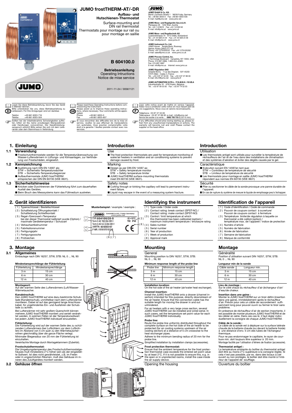 JUMO 604100 frostTHERM-AT/-DR Operating Manual User Manual | 2 pages