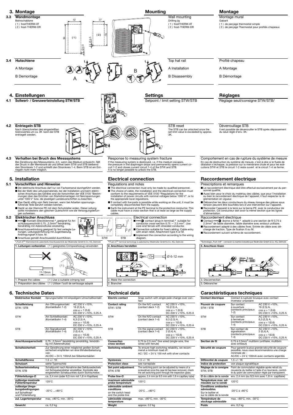 Montage mounting montage, Einstellungen settings réglages | JUMO 604100 frostTHERM-AT/-DR Operating Manual User Manual | Page 2 / 2
