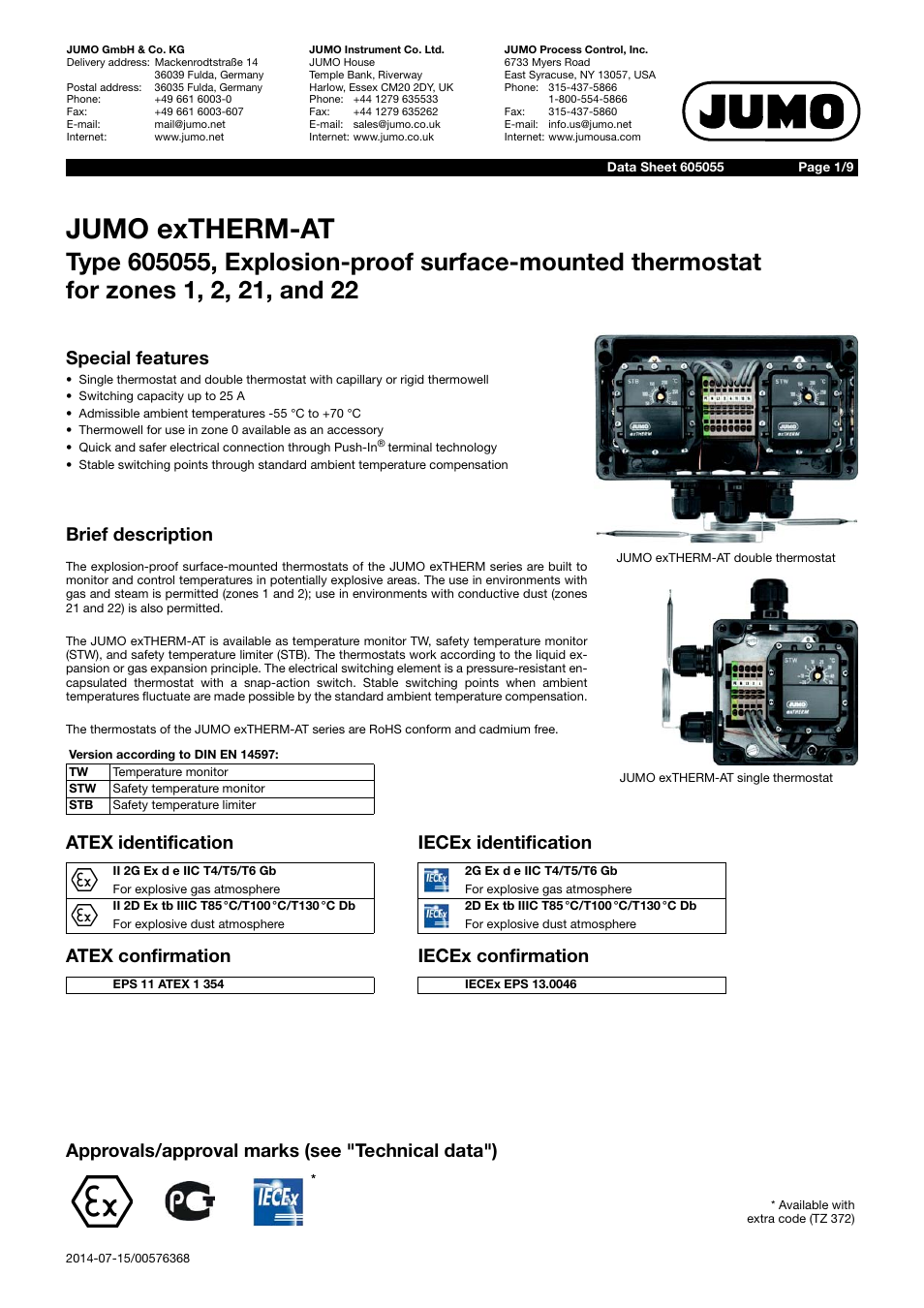 JUMO 605055 exTHERM-AT Data Sheet User Manual | 9 pages