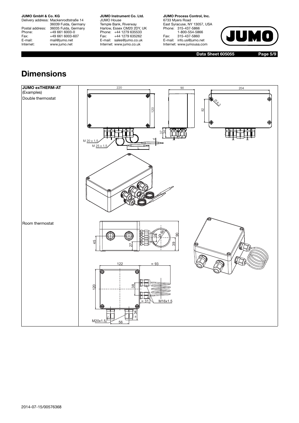 Dimensions | JUMO 605055 exTHERM-AT Data Sheet User Manual | Page 5 / 9