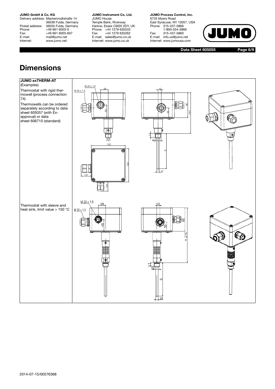 Dimensions | JUMO 605055 exTHERM-AT Data Sheet User Manual | Page 6 / 9