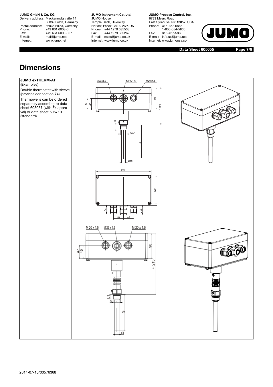 Dimensions | JUMO 605055 exTHERM-AT Data Sheet User Manual | Page 7 / 9
