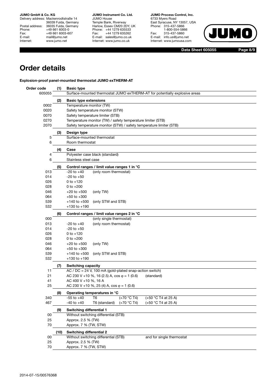 Order details | JUMO 605055 exTHERM-AT Data Sheet User Manual | Page 8 / 9