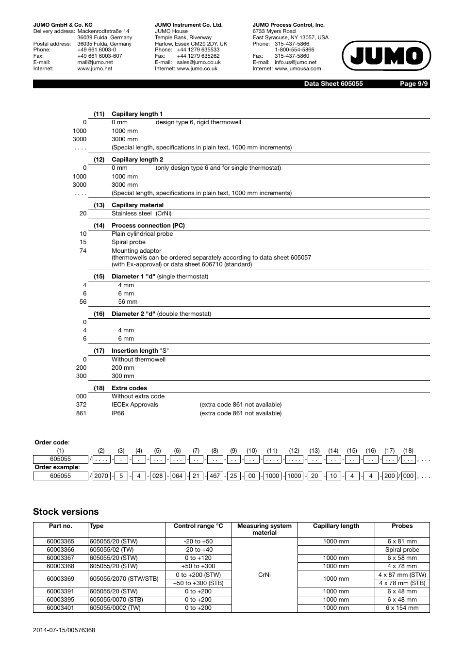 Stock versions | JUMO 605055 exTHERM-AT Data Sheet User Manual | Page 9 / 9