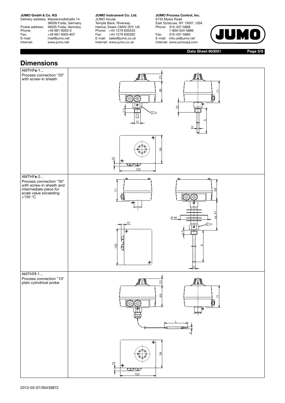 Dimensions | JUMO 603051 Surface-Mounted Thermostats, AMTHF series Data Sheet User Manual | Page 5 / 8