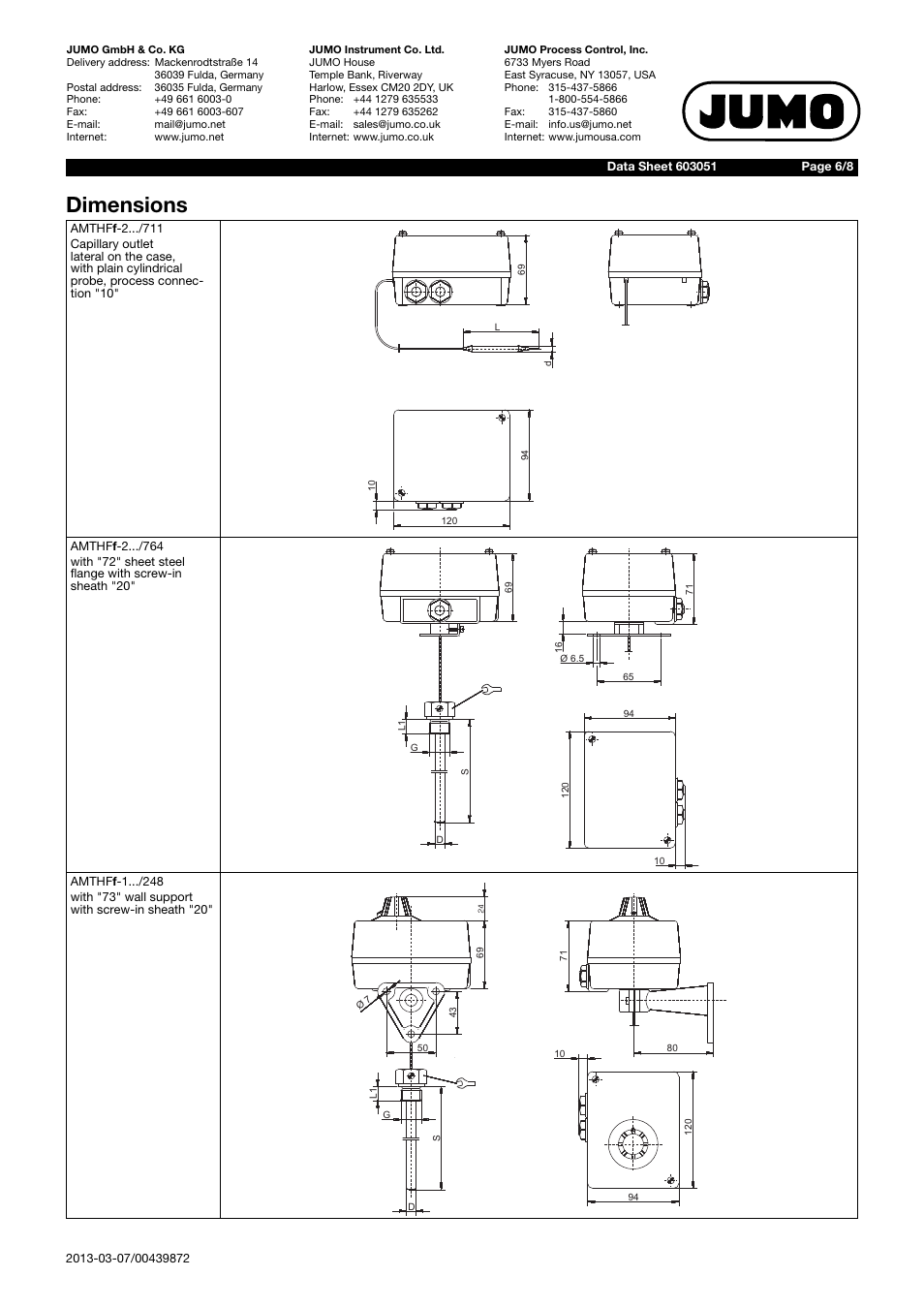 Dimensions | JUMO 603051 Surface-Mounted Thermostats, AMTHF series Data Sheet User Manual | Page 6 / 8