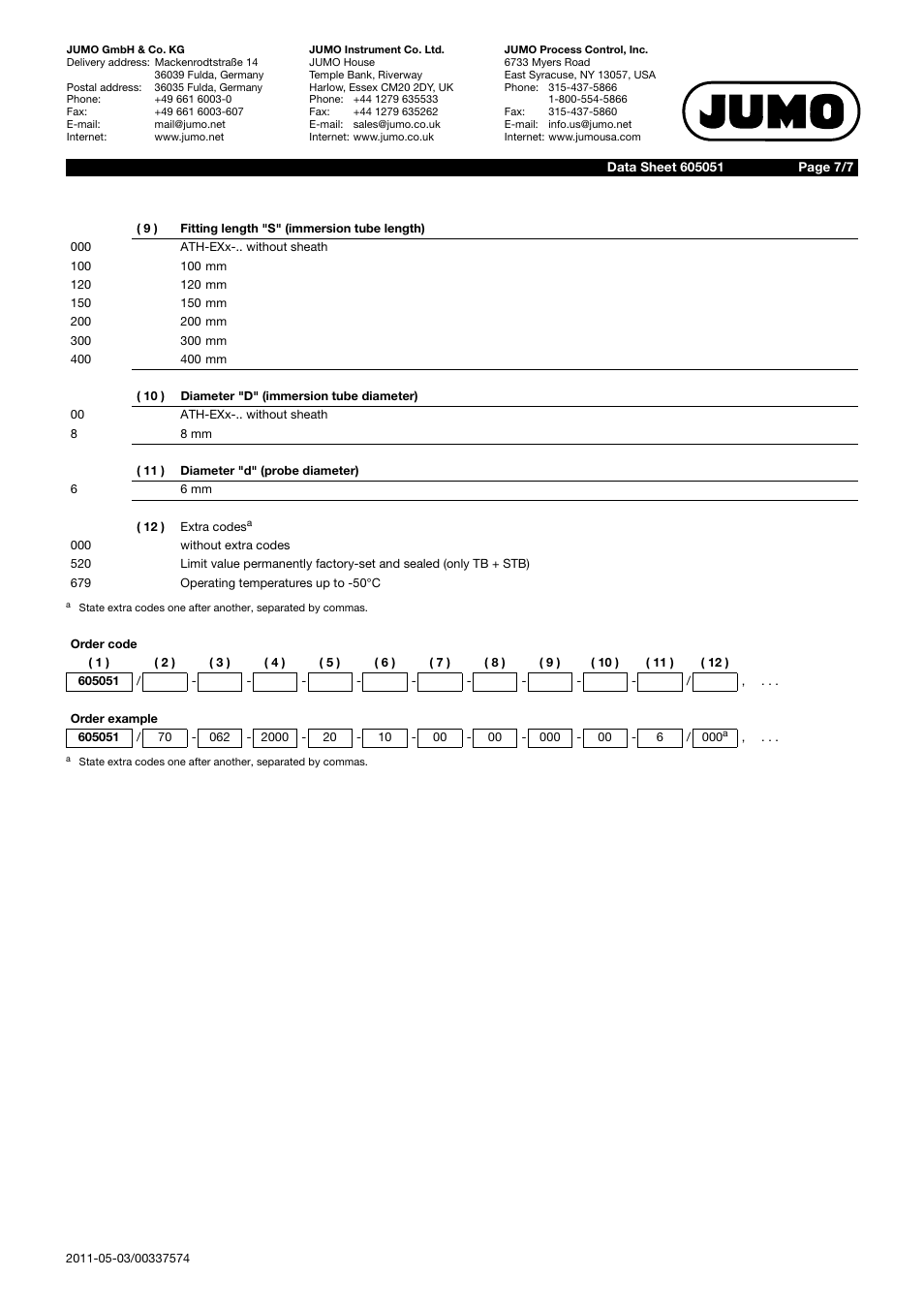 JUMO 60.5051 Explosion-protected surface-mounting thermostat, ATH-EXx Data Sheet User Manual | Page 7 / 7