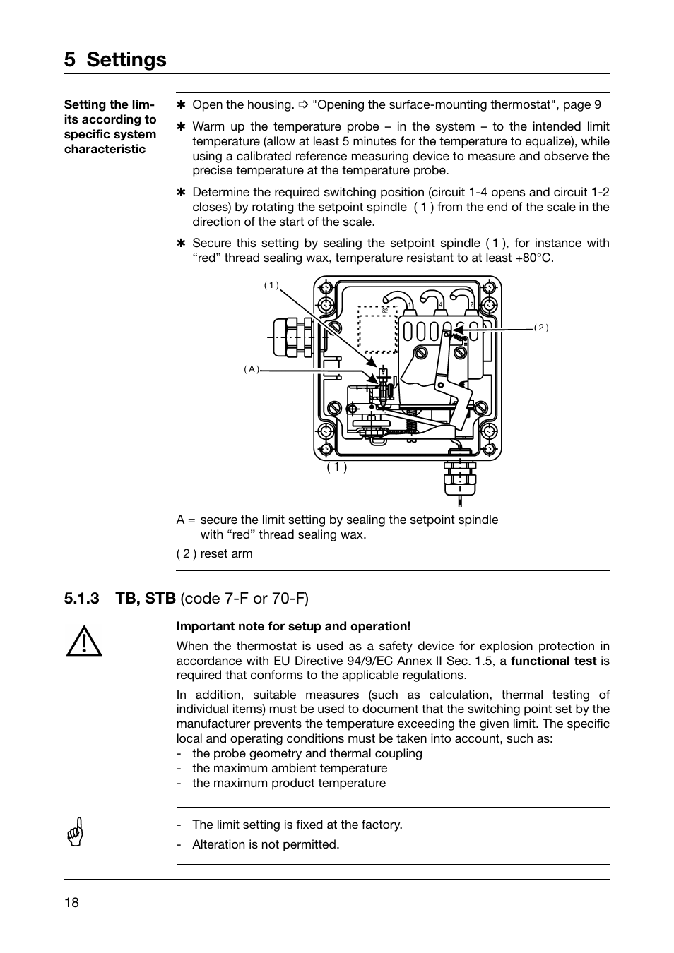 5 settings, 3 tb, stb (code 7-f or 70-f) | JUMO 60.5051 Explosion-protected surface-mounting thermostat, ATH-EXx Operating Manual User Manual | Page 18 / 32