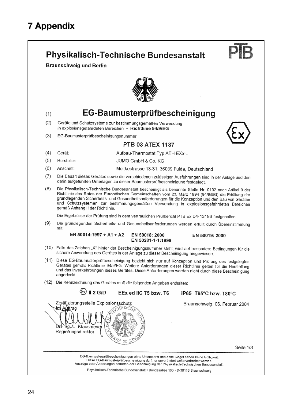 7 appendix | JUMO 60.5051 Explosion-protected surface-mounting thermostat, ATH-EXx Operating Manual User Manual | Page 24 / 32