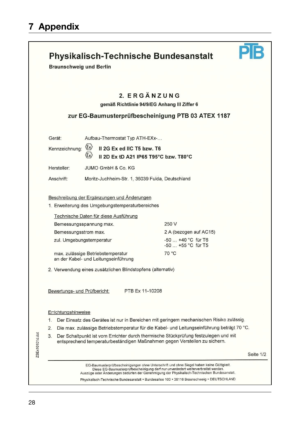 7 appendix | JUMO 60.5051 Explosion-protected surface-mounting thermostat, ATH-EXx Operating Manual User Manual | Page 28 / 32