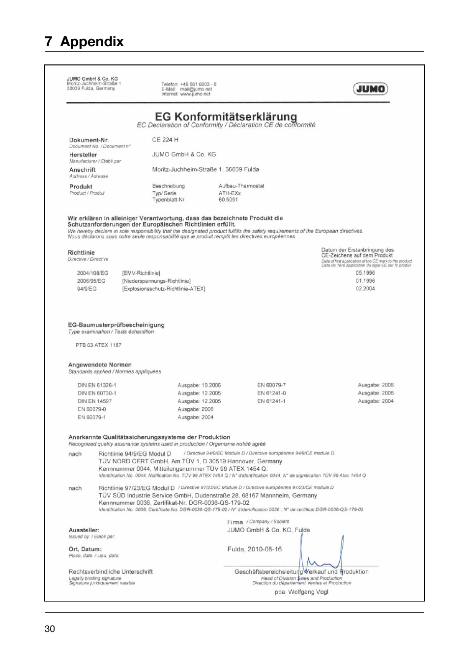 7 appendix | JUMO 60.5051 Explosion-protected surface-mounting thermostat, ATH-EXx Operating Manual User Manual | Page 30 / 32