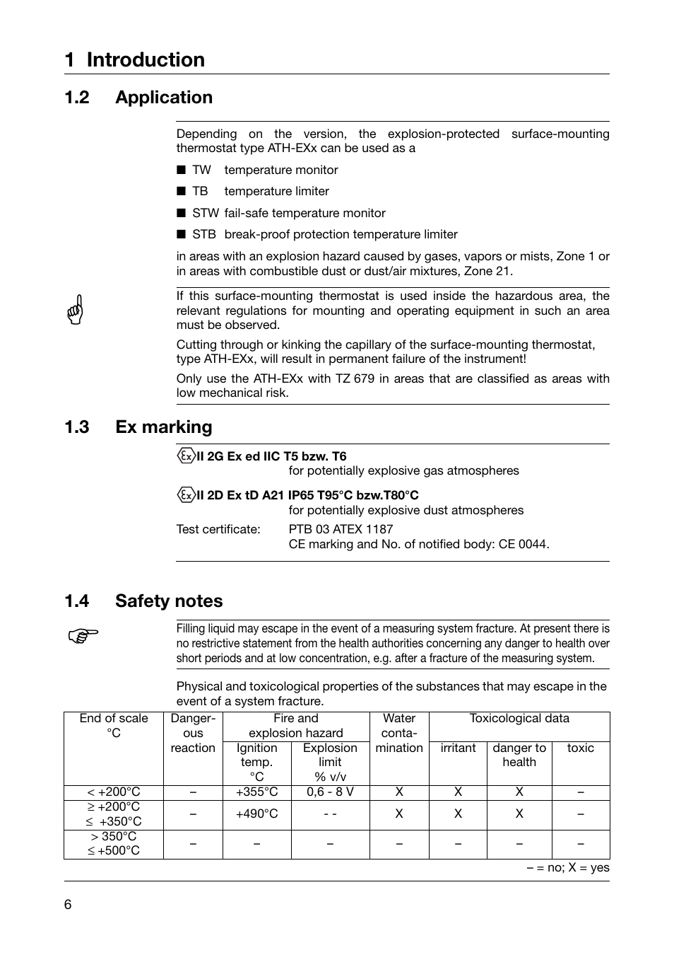 1 introduction, 2 application, 3 ex marking | JUMO 60.5051 Explosion-protected surface-mounting thermostat, ATH-EXx Operating Manual User Manual | Page 6 / 32